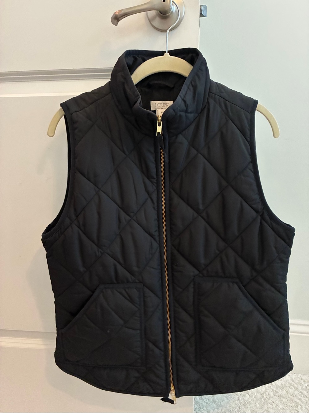 J. Crew Black Quilted Sleeveless Vest with Gold Zip